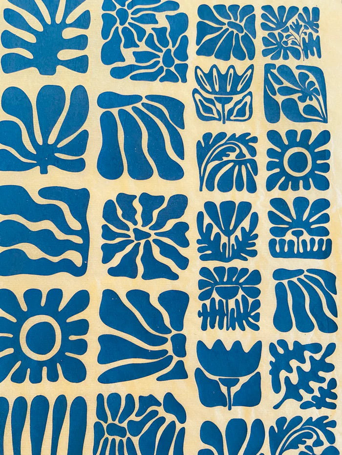 Wood Block Flowers Underglaze Transfer Sheet Blue