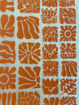 Wood Block Flowers Underglaze Transfer Sheet Orange