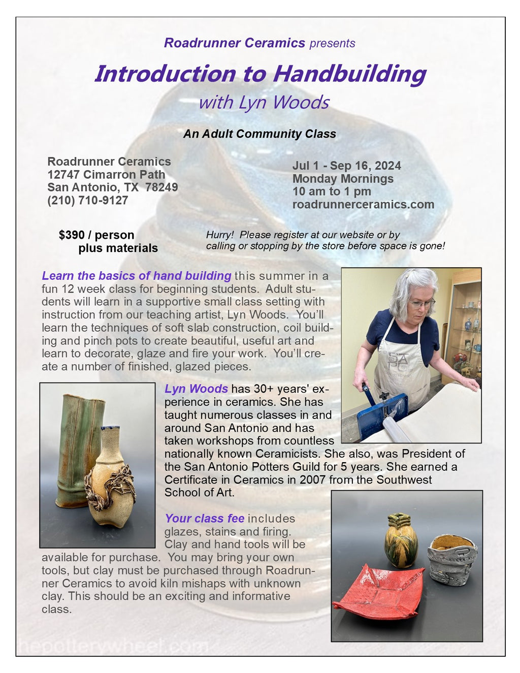 TLW244 Beginning Handbuilding with Lyn Woods July 2024