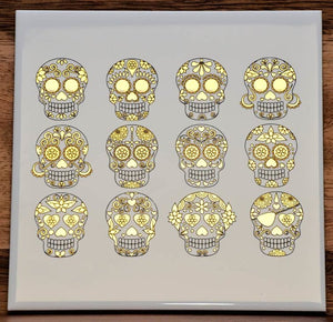 Two Colored Sugar Skulls -Gld/BLK